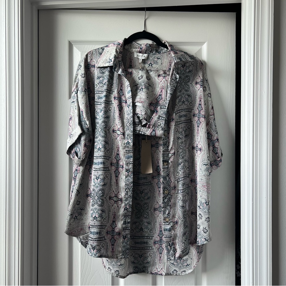 3 piece set Seascape Satin Paisley High Rise Shorts - bralette- button down-VICI
